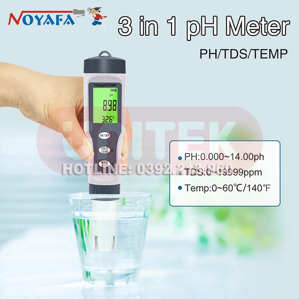 Bút Kiểm Tra Chất Lượng Nước Cầm Tay Kỹ Thuật Số 3 Trong 1 TDS/ Độ PH Và Nhiệt Độ Noyafa EZ9901