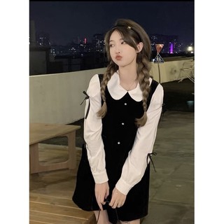 váy nhung bbd phối tay smi đính nơ