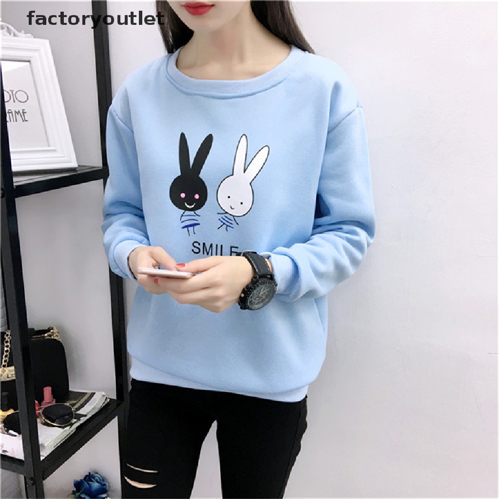 Áo Hoodie Mùa Thu Chui Đầu Dáng Rộng Tay Dài In Họa Tiết Thỏ Hoạt Hình Thời Trang Cho Nữ QWD