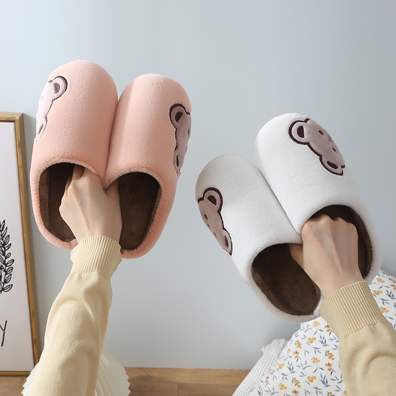 Dép bông đi trong nhà mùa đông đế cao su Dép lông nam nữ thêu họa tiết hoa quả ấm áp