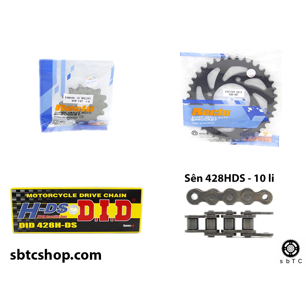 NSD Nhông dĩa RECTO sên DID đen 10 li ly Yamaha Exciter 135 EX135 EX chính hãng Thái Lan