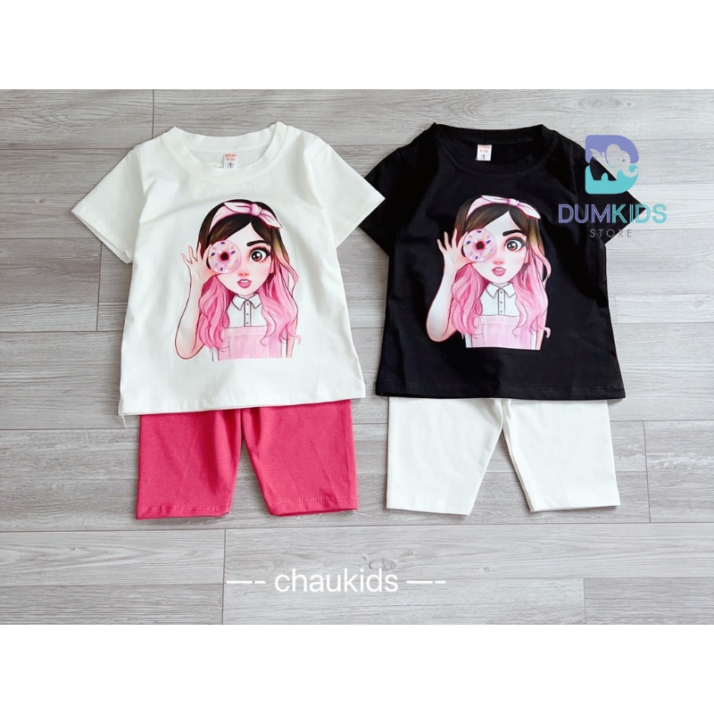 Bộ hè bé gái , sét bộ áo suông cotton cô gái phối quần legging dễ thương cho bé gái