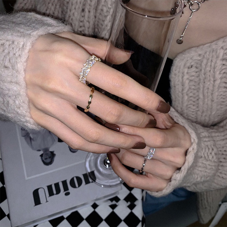 Nhẫn Nữ Phụ Kiện Thời Trang Nhẫn Zircon Sáng Bóng Bộ Nhẫn Có Thể Điều Chỉnh Nhẫn