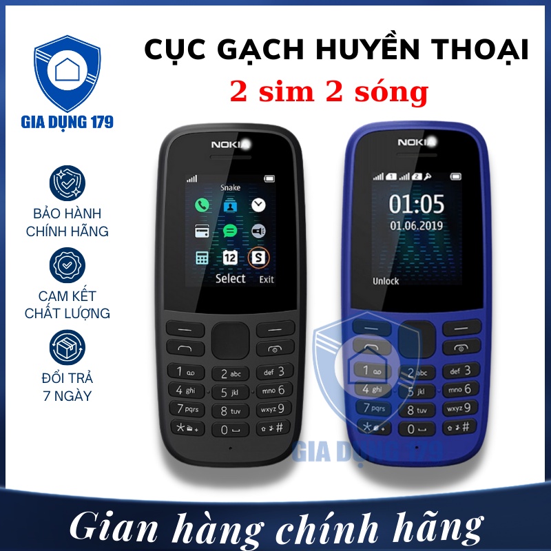 Nokia 105 2 sim mẫu mới nhất, điện thoại cục gạch giá rẻ nghe gọi loa lớn kèm pin sạc, Bảo Hàng 12 tháng