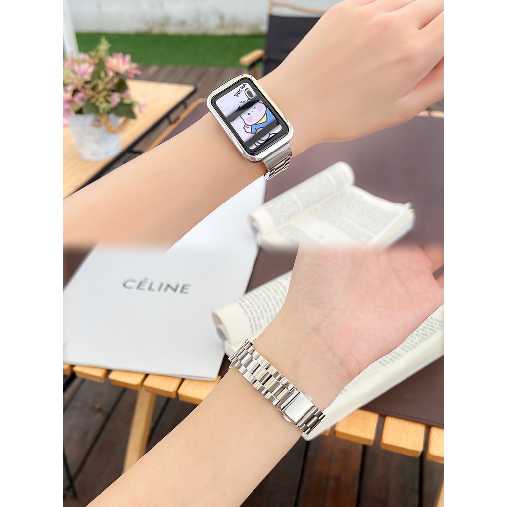 Dây Đeo Đồng Hồ Bằng Thép Không Gỉ Đính Ngọc Trai Cho Redmi Smart band pro / Xiaomi mi band 7 pro