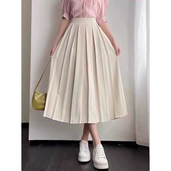 Chân váy Midi xòe dáng dài xếp ly to có BIGSIZE đi làm đi chơi đi học xinh chất tuyết mưa dày dặn CV40