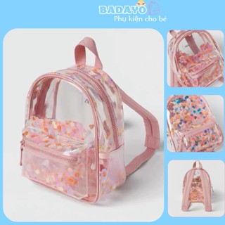 Balo cho bé gái kids màu hồng trong suốt chống nước hàng xuất dư cao cấp BADAYO