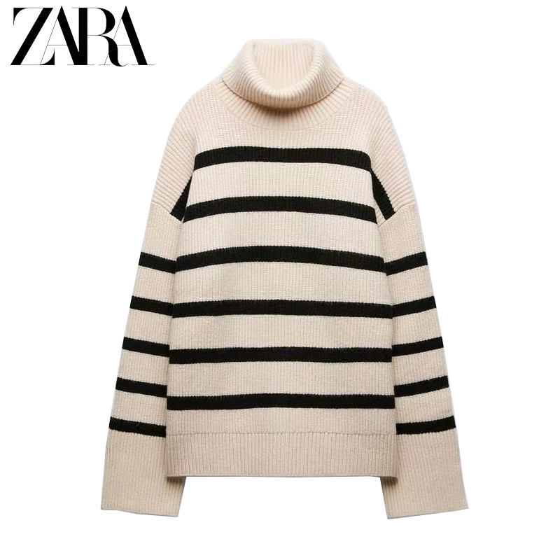 Zara Áo sweater Dáng Rộng Kẻ Sọc Kiểu retro Thời Trang Mùa Thu Năng Động 9667103