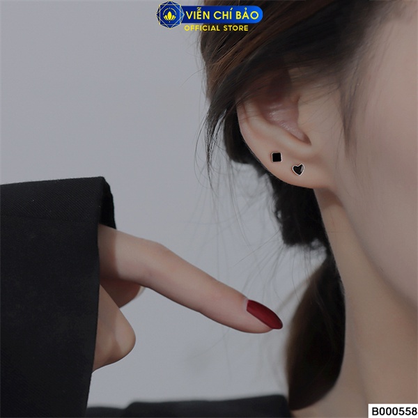 Bông tai chốt vặn nhiều hình dáng đen nhỏ chất liệu bạc Thái 925 thời trang phụ kiện trang sức nữ Viễn Chí Bảo B000558