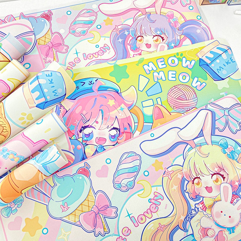 Tấm Lót Chuột 30 * 60cm Bằng Da Chống Trượt Chống Thấm Nước Hình Hoạt Hình Dễ Thương