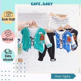 (XẢ LẺ SIZE) Set Bộ 3 Chi Tiết: Áo Khoác Quần Áo Thun Cotton Dài Tay Cho Bé Trai - Thu Đông CAFE_BABY053