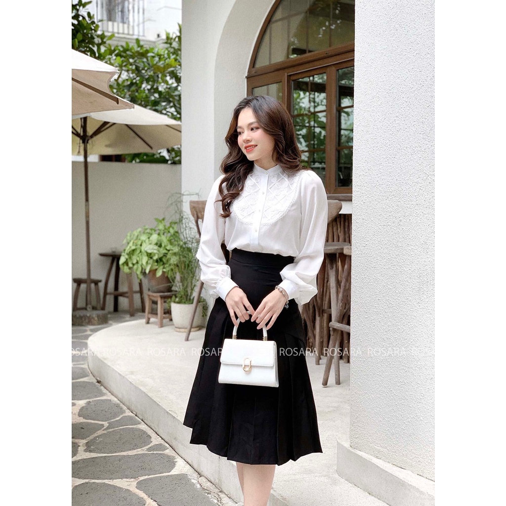 Áo Sơ Mi Trắng Họa Tiết Dài Tay Thời Trang Công Sở Nữ Rosara SM06