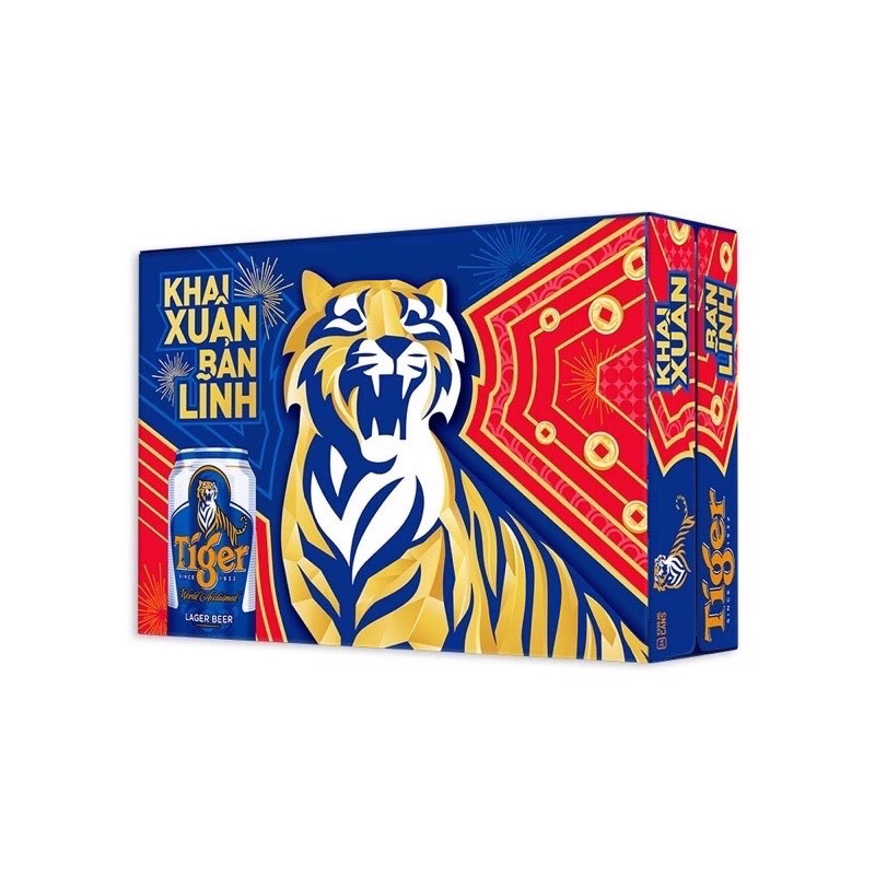 Thùng 24 lon bia Tiger Xuân 330ml - Bao bì xuân 2023 (Date 9/2023)