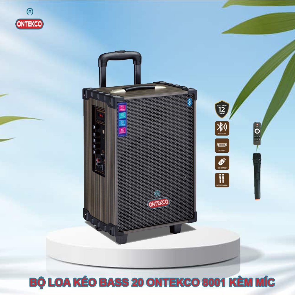 Loa kéo bluetooth Ontekco 8001 di động Tặng kèm 1 mic không dây,Thùng gỗ cao cấp chính hãng loa kéo