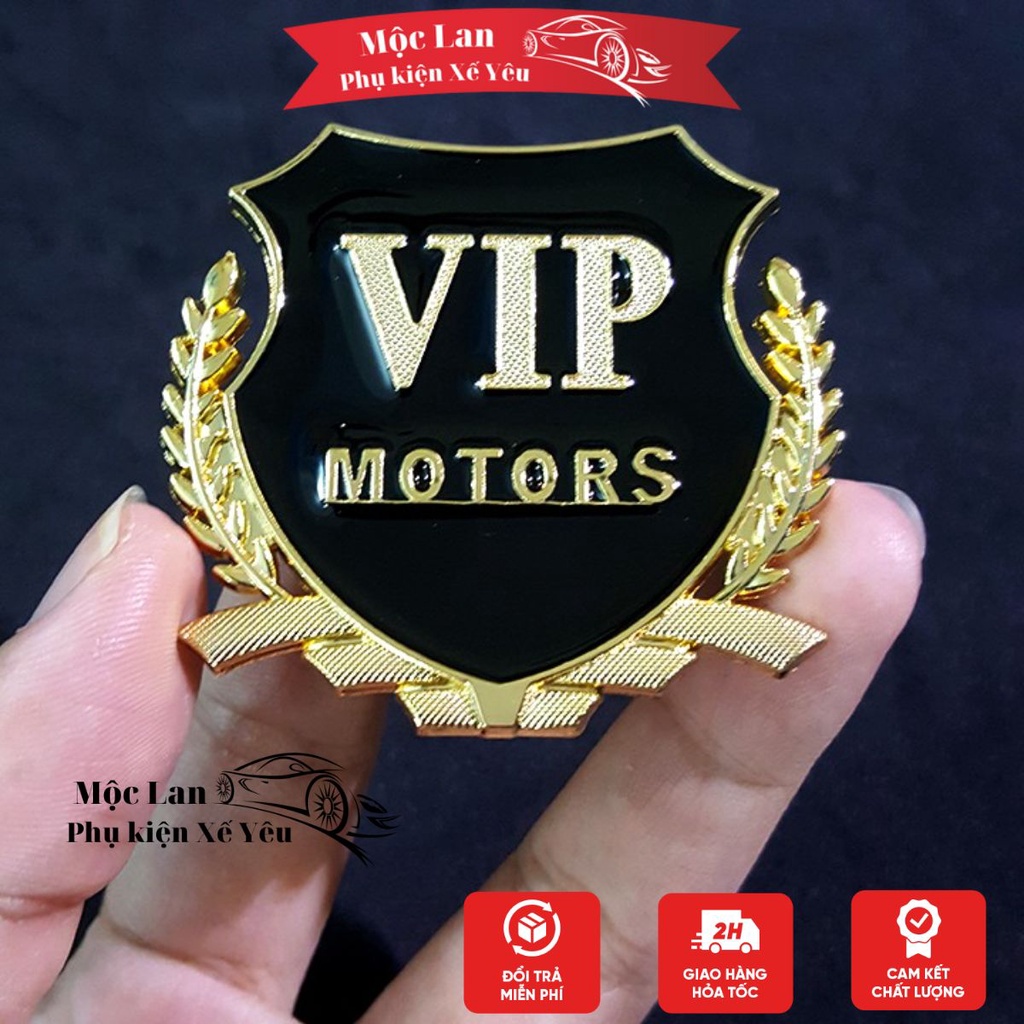 Bộ 2 miếng dán logo kim loại chữ VIP MOTOR bông lúa - trang trí ô tô và nhiều logo hãng khác