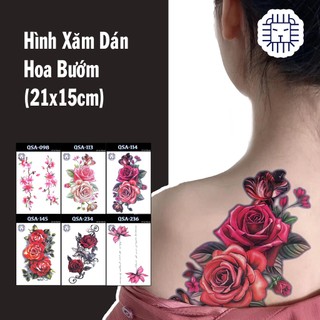 [Loại Ngắn Ngày] Hình Xăm Dán Hoa Hồng, Hoa Sen, Hoa Đào Chụp Ảnh, Đóng Phim, Dễ Dàng Tẩy Xóa - Dùng 2-5 Ngày (21x15 cm)