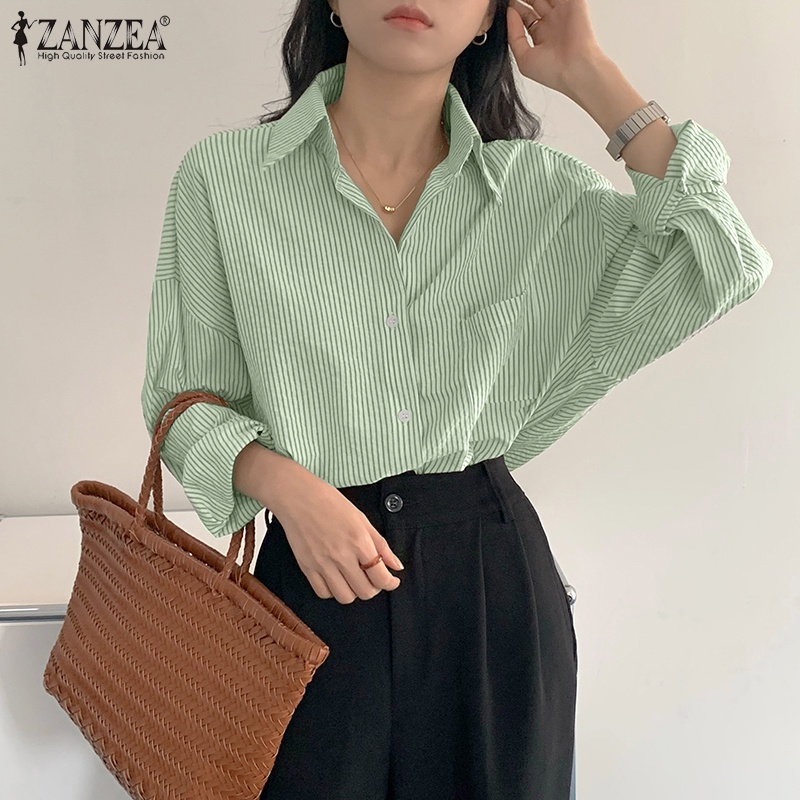 Áo sơ mi ZANZEA tay dài họa tiết sọc thời trang cho nữ