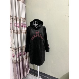 <Si tuyển> Váy hoodie nhung dày ấm, thêu chữ