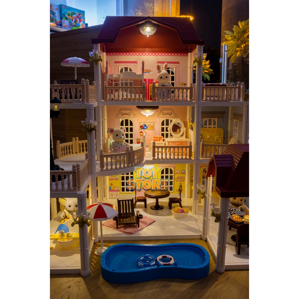 Bộ đồ chơi nhà búp bê nhà thỏ biệt thự lớn cao cấp cho bé toystore FUDAER