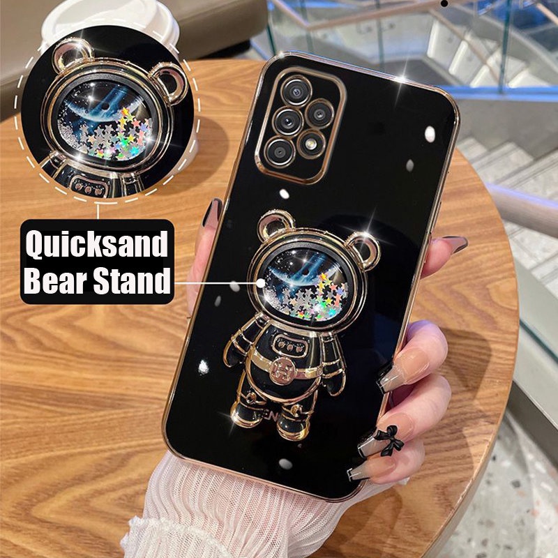 Ốp Điện Thoại Cát Chảy Hình Gấu Phi Hành Gia Sang Trọng Cho iPhone 12 Mini 11 Pro Max