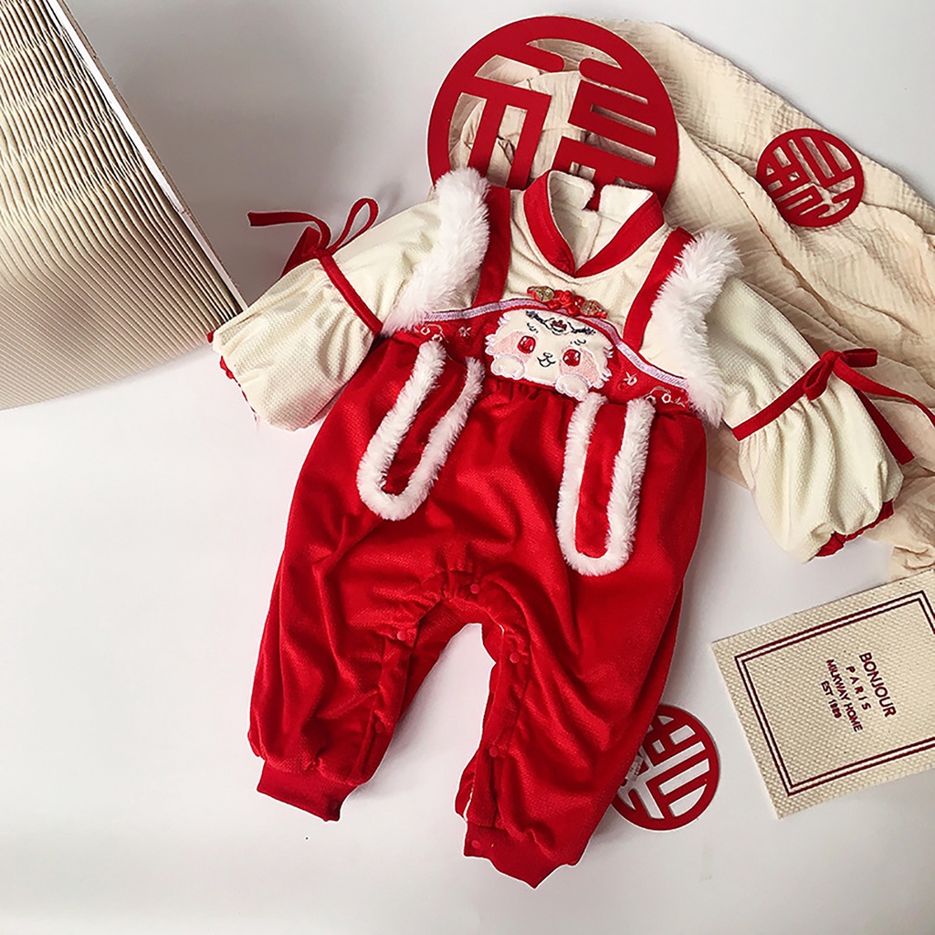 Babyfair. Baby Jumpsuit Dễ Thương Phong Cách Trung Hoa Cổ Áo Đứng Cotton Mềm Mại Ấm Áp Cho Bé Một Bộ Trang Phục Mùa Đông