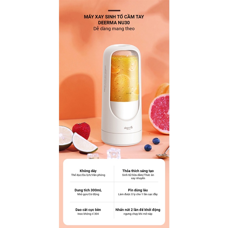Máy Xay Sinh Tố Cầm Tay Deerma NU30 Pin Sạc Cổng USB | Hàng Chính Hãng | Bảo Hành 6 Tháng | Mimax Store