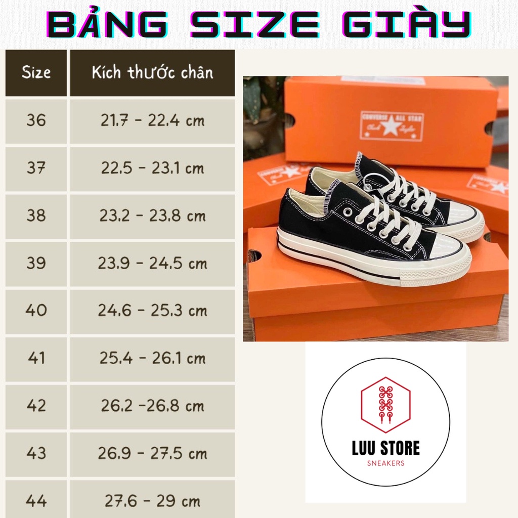 Giày CV Cổ Thấp, Giày Sneaker CV Chuck Taylor 1970S All Star Đen Trắng Cao Cấp Full Box Bill