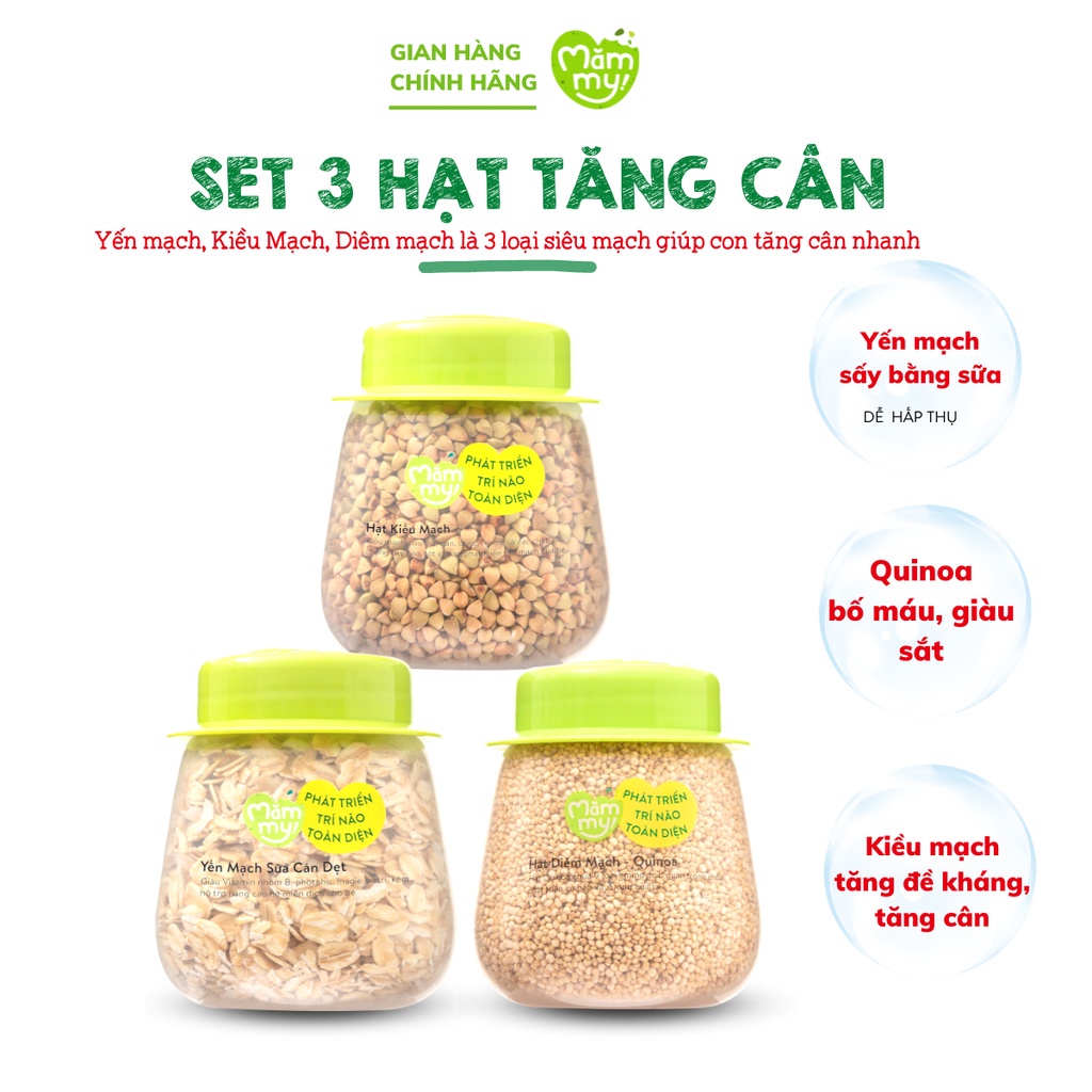 Set 3 hạt ăn dặm tăng cân hữu cơ cho bé Mămmy: yến mạch, diêm mạch, kiều mạch, 80g-120g