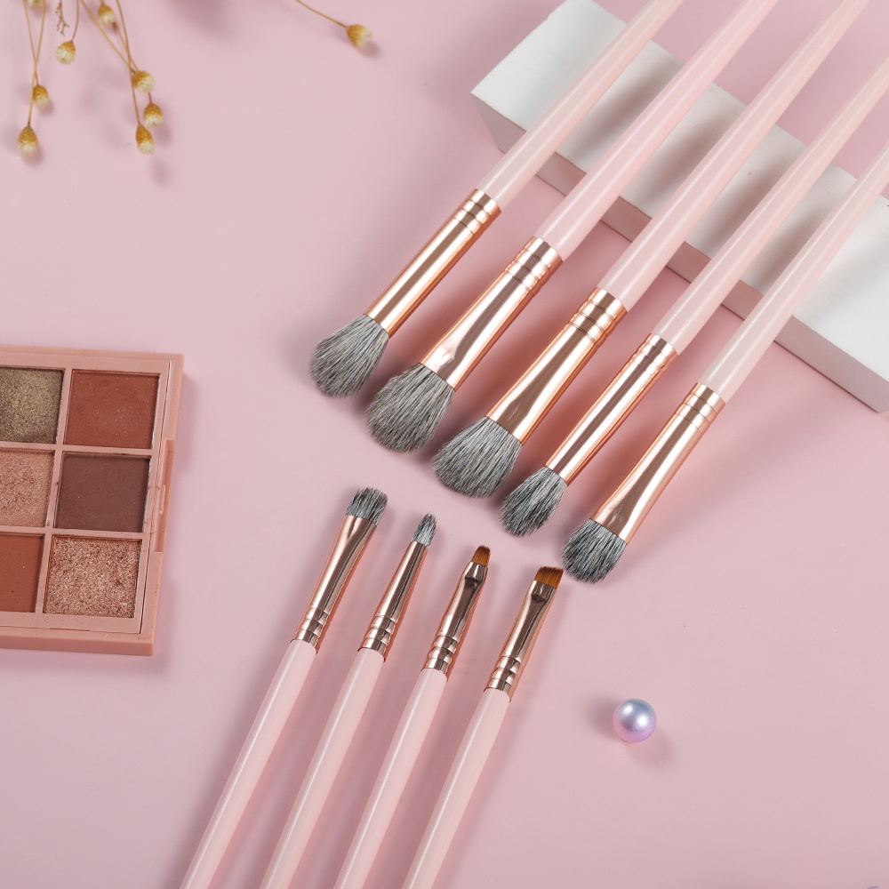 Set 9 Cọ Trang Điểm Mắt &amp; Lông Mày Màu Hồng