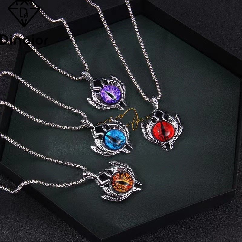 Vòng cổ thép titan DINCIOR mặt hình mắt quỷ phát sáng trong bóng tối thời trang hip hop cho nam