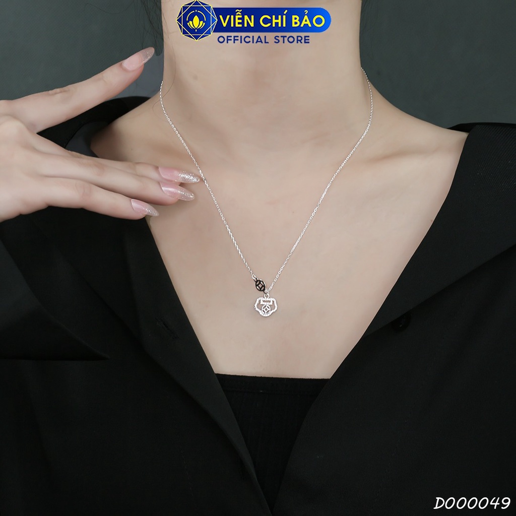 Dây chuyền bạc nữ trường mệnh kim tiền đính đá chất liệu bạc 925 thời trang phụ kiện trang sức Viễn Chí Bảo D000049