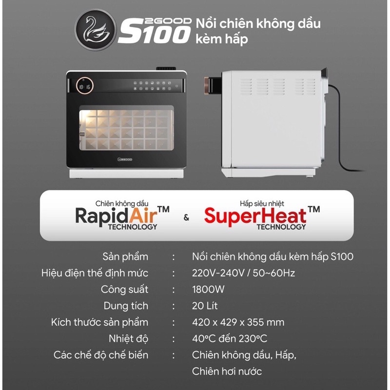 Nồi chiên không dầu hơi nước 2Good S100 20L