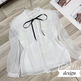Áo sơ mi tiểu thư màu trắng thiết kế cổ nơ mặc đi chơi, đi làm đều xinh shop bống xinh design