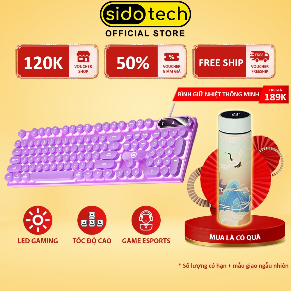 Bàn phím máy tính gaming SIDOTECH K600 có dây full size phím giả cơ nút tròn LED RGB phù hợp dân văn phòng và game thủ