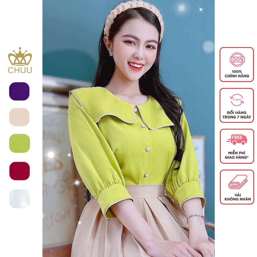 Áo sơ mi công sở nữ vạt vuông đính nút mini CHUU A9233