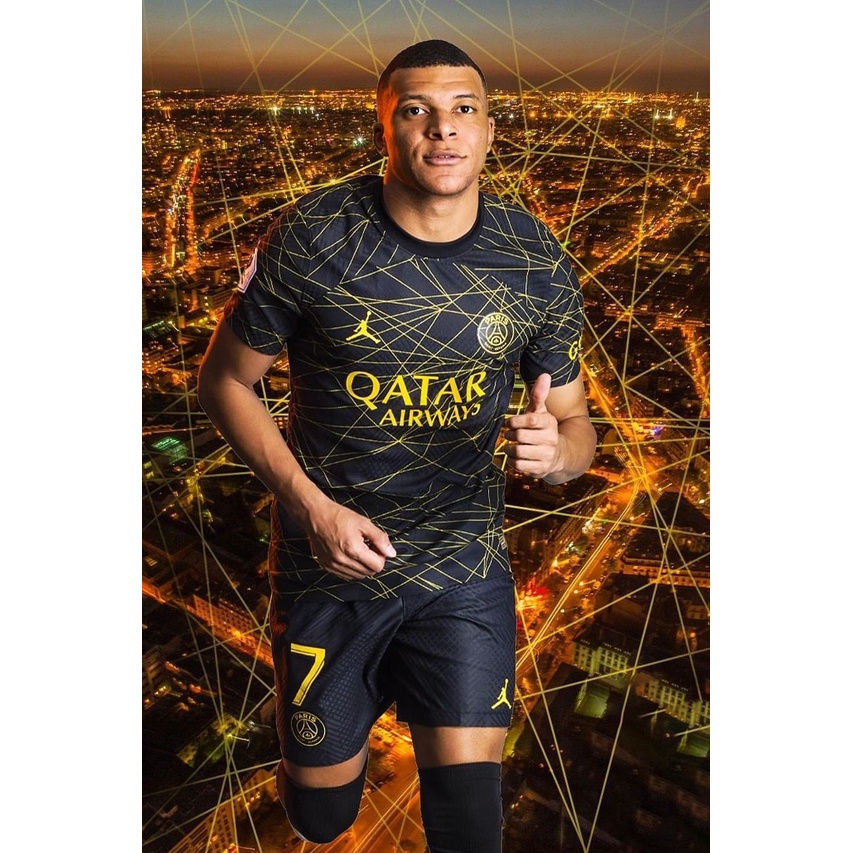 Quần áo bóng đá clb PSG đen, áo đá banh pari đen mới 2023, in tên số theo yêu cầu, chất liệu thun lạnh thể thao cao cấp