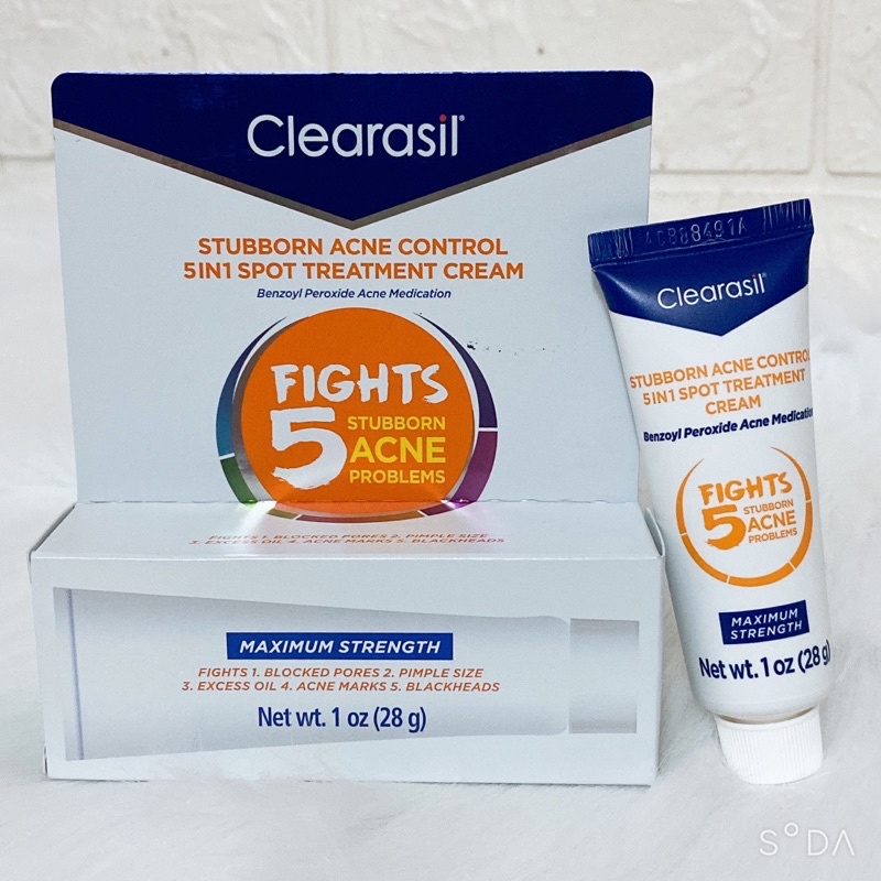 Kem bôi T.rị Mụn 5 trong 1- Clearasil Stubborn Acne Control 5-in-1 Concealing Treatment Cream 1 oz (28g