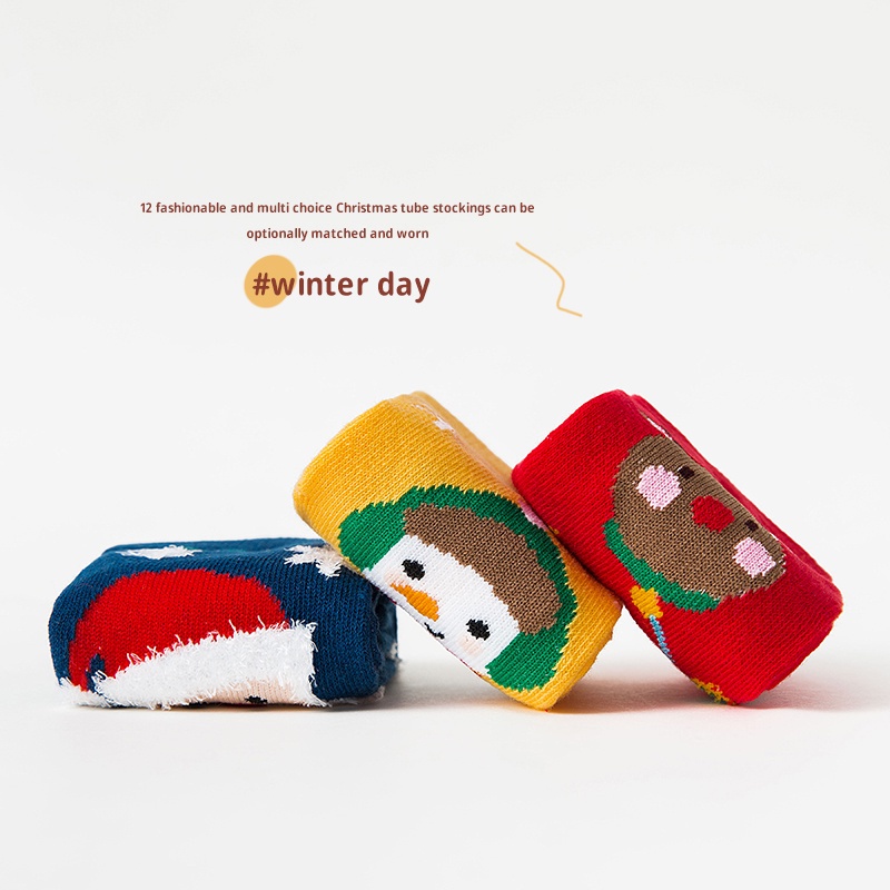 Set 3 Đôi Tất Cotton Hoạ Tiết Giáng Sinh Dễ Thương Cho Bé