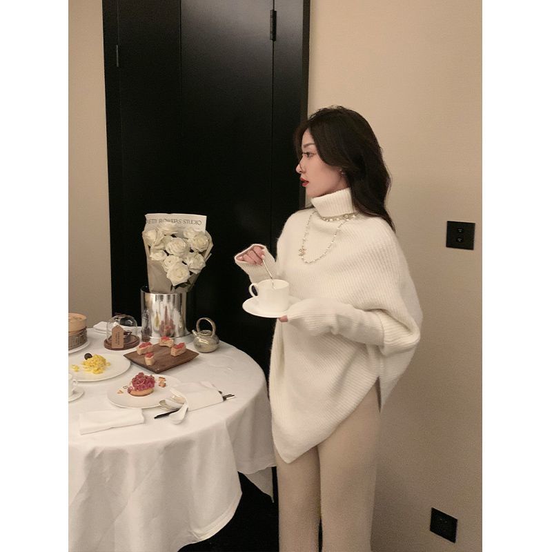 áo len nữ croptop form rộng tăm cộc tay trễ vai mỏng cổ lọ áo khoác carigan thom browne local brand ngắn tay dày hàn quốc 2 dây Áo len cổ lọ dáng dài vạt chéo tay bo form dấu quần trùm mông phong cách hàn quốc nữ tính màu đỏ