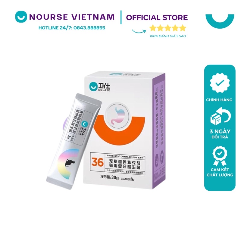 Men vi sinh cho mèo Nourse 36 với Probiotic bảo vệ đường ruột ngừa tiêu chảy NM36 (3g)