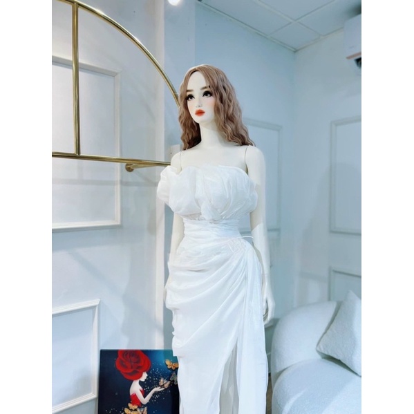 Đầm body công chúa bẹt vai nhún phồng voan kính siêu xinh - size M/L - MS335V