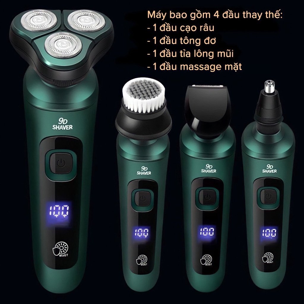 Máy cạo râu cao cấp 4in1 hàng chính hãng - chống nước chuẩn IPX7 có hiện thị phần trăm Pin