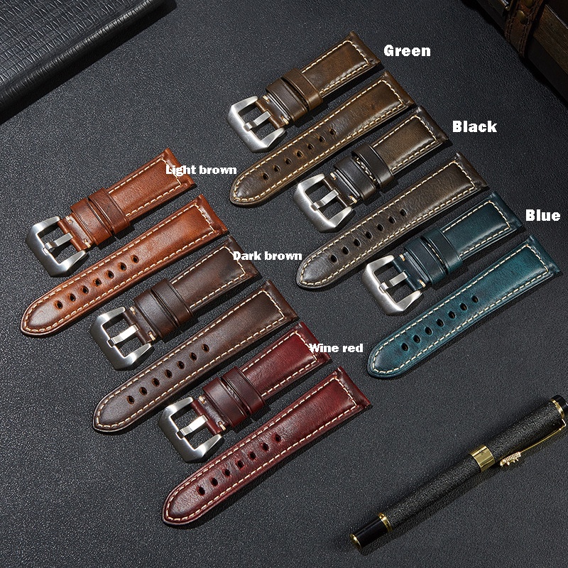 Dây Da Sáp Dầu Phong Cách Ý Cổ Điển Chất Lượng Cao Cho Đồng Hồ Peina Panghai 20mm 24mm 26mm 22mm