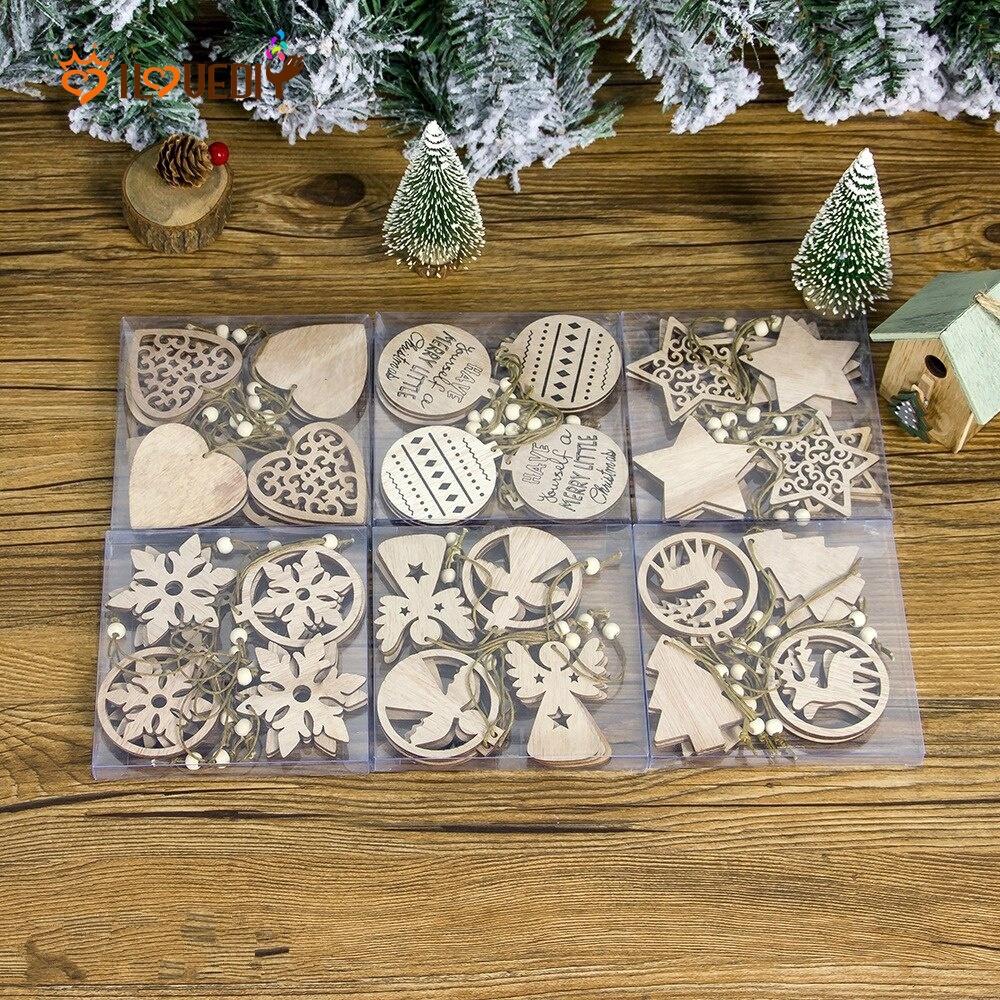 Bộ 12 Thẻ Gỗ Treo Cây Thông Trang Trí Giáng Sinh