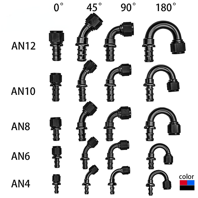 Đầu Nối Ống Nhiên Liệu Làm Mát AN4 6 8 10 12 Thẳng 0 45 90 180 Độ Bằng Hợp Kim Nhôm Có Thể Tái Sử Dụng