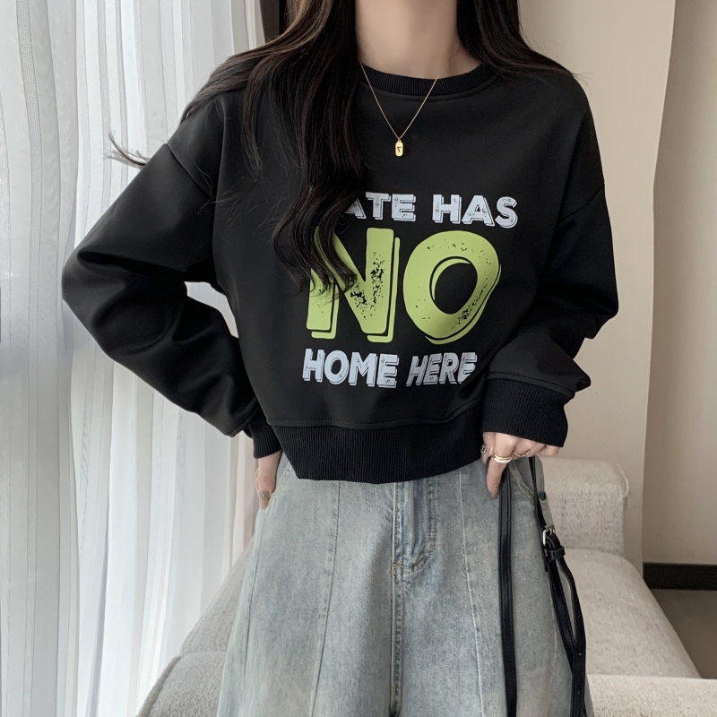 Áo Nỉ Nữ Dài Tay Cổ Tròn In Chữ Thời Trang Hàn