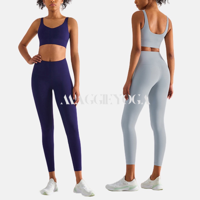 Set Đồ Thể Thao 2 Món Áo Ngực Cổ Chữ V Xẻ Sâu Phối Quần Dài Lưng Cao Thời Trang Quyến Rũ Cho Nữ