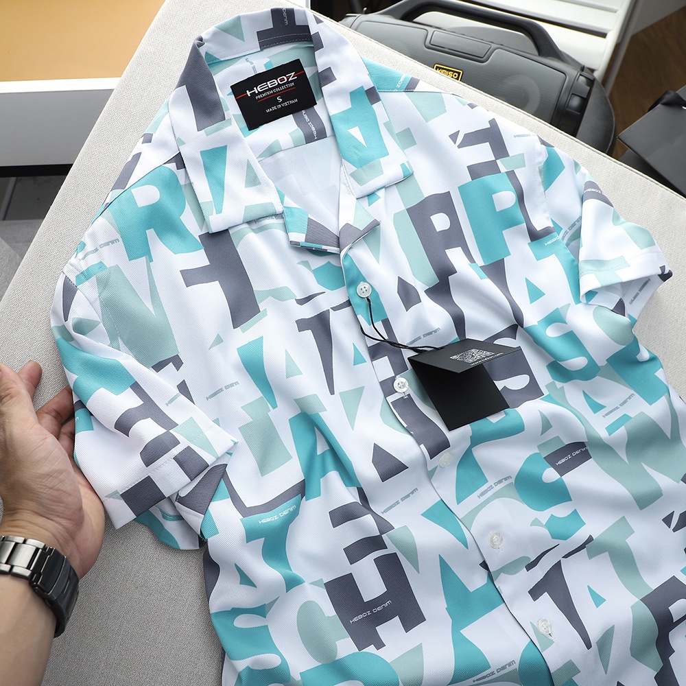 Áo sơ mi ngắn tay nam cổ pijama season chất vải gân xéo in họa tiết cao cấp Heboz 4M - 00001401