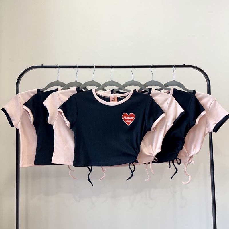 Áo Croptop Dây Rút chiết eo siu xinh - Thêu Trái Tim Chữ Monstier