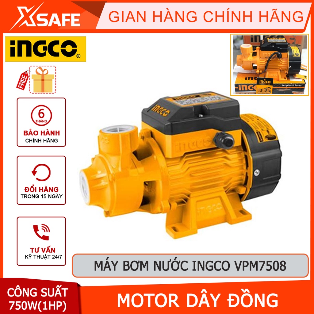 Máy bơm nước INGCO VPM7508 công suất 750W (1HP), chiều cao bơm tối đa